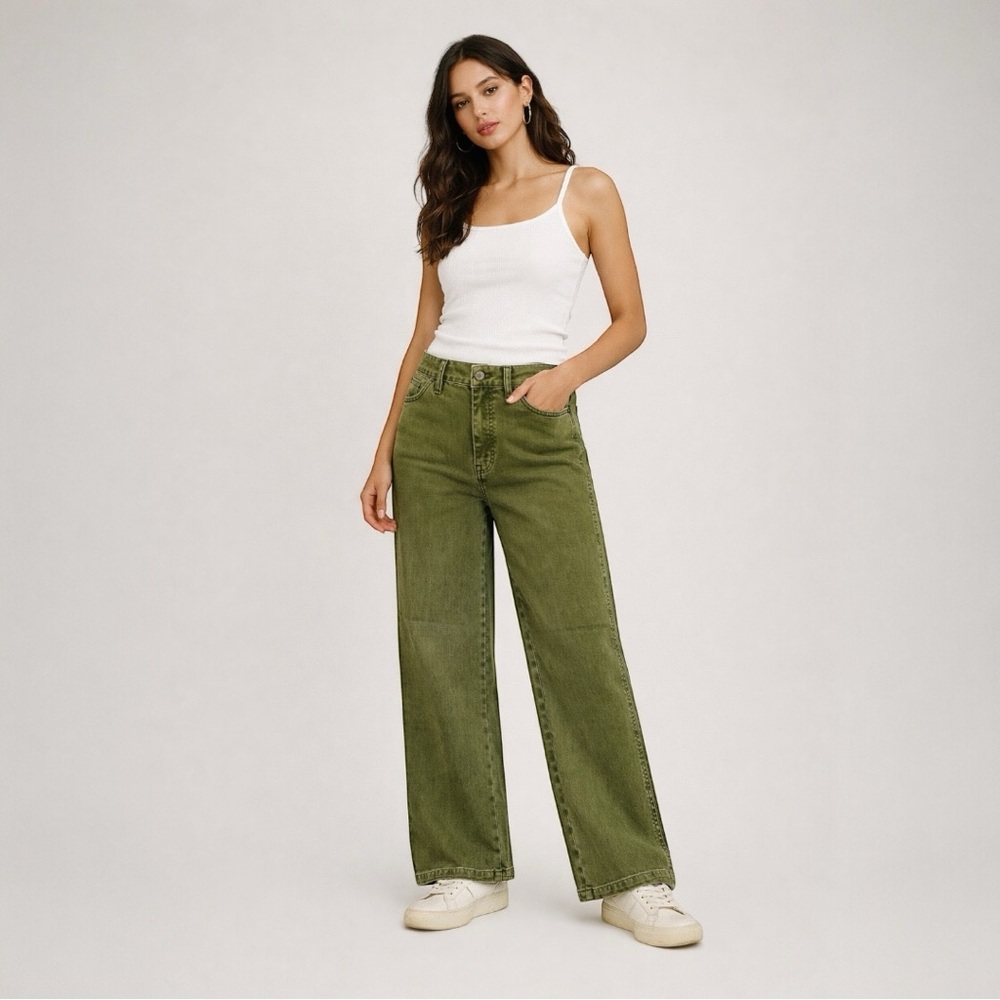 J. Crew Olive Green Slim Wide Leg Utility Cargo Jeans | Size 28